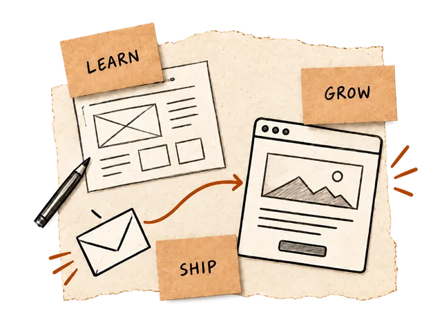 Learn, ship, grow: client conversations and website sketches become working products.