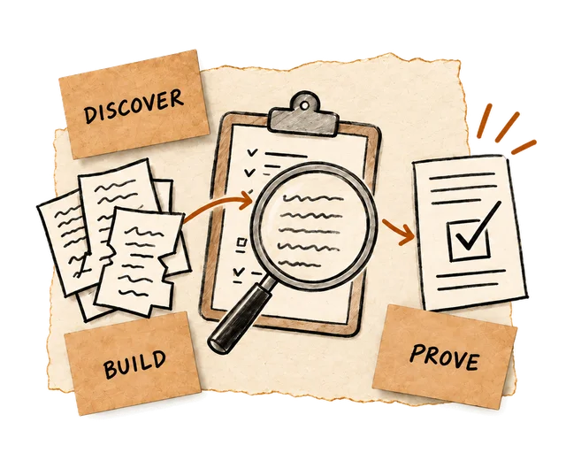 Discover, build, prove: inspection reports become a tested working tool.