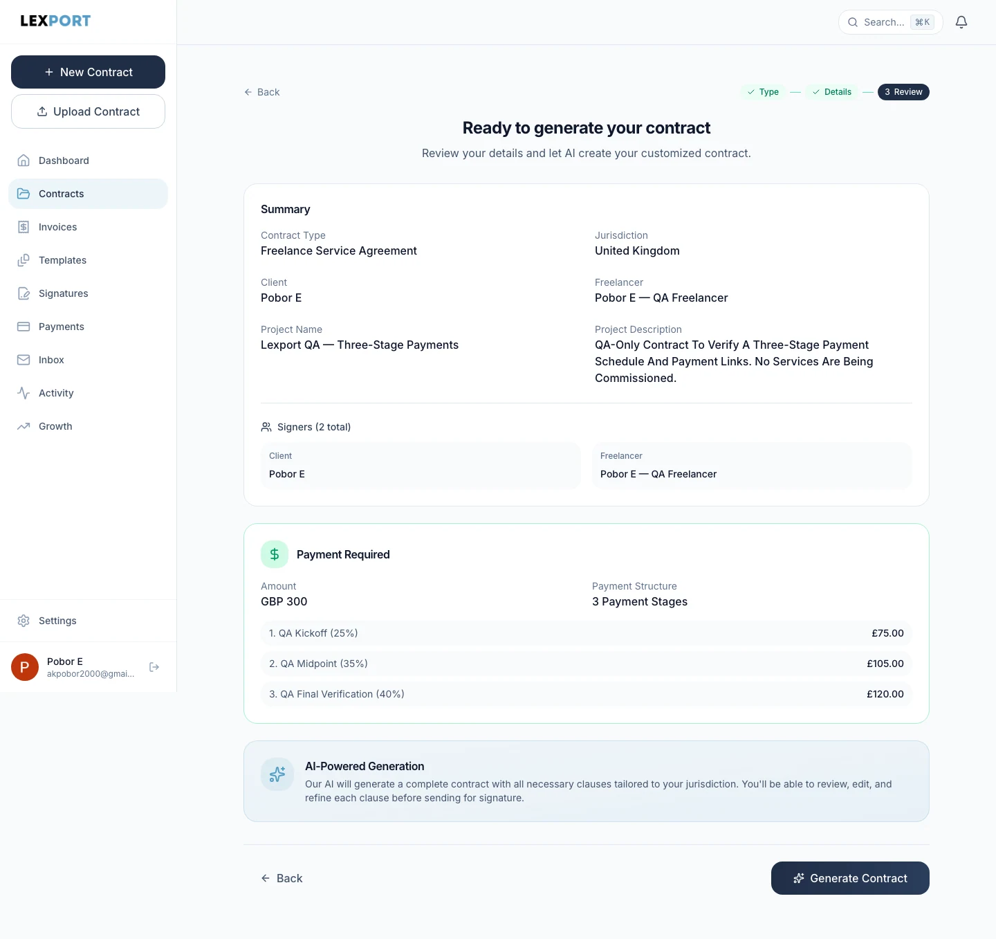 Lexport contract brief