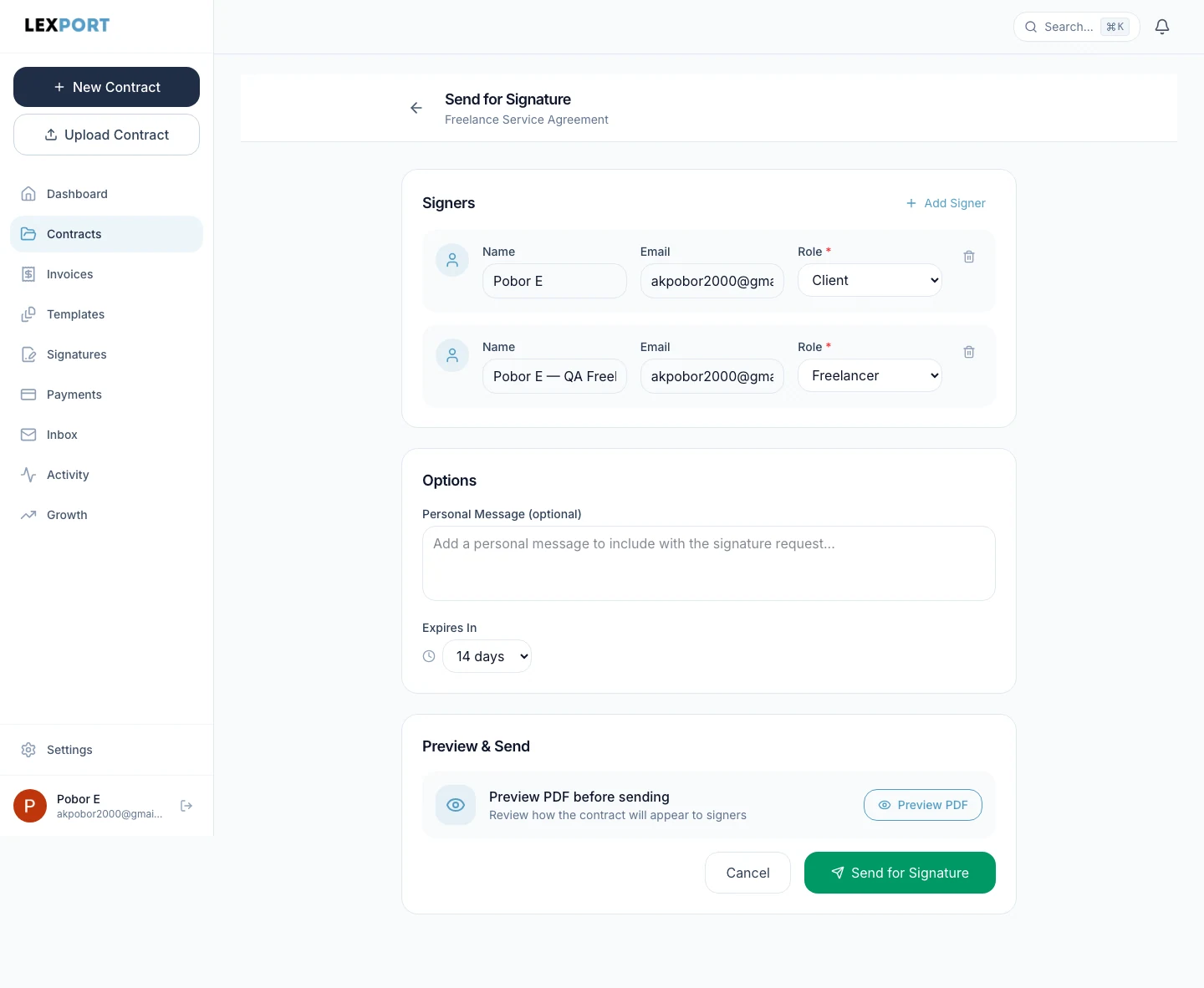 Lexport signature flow