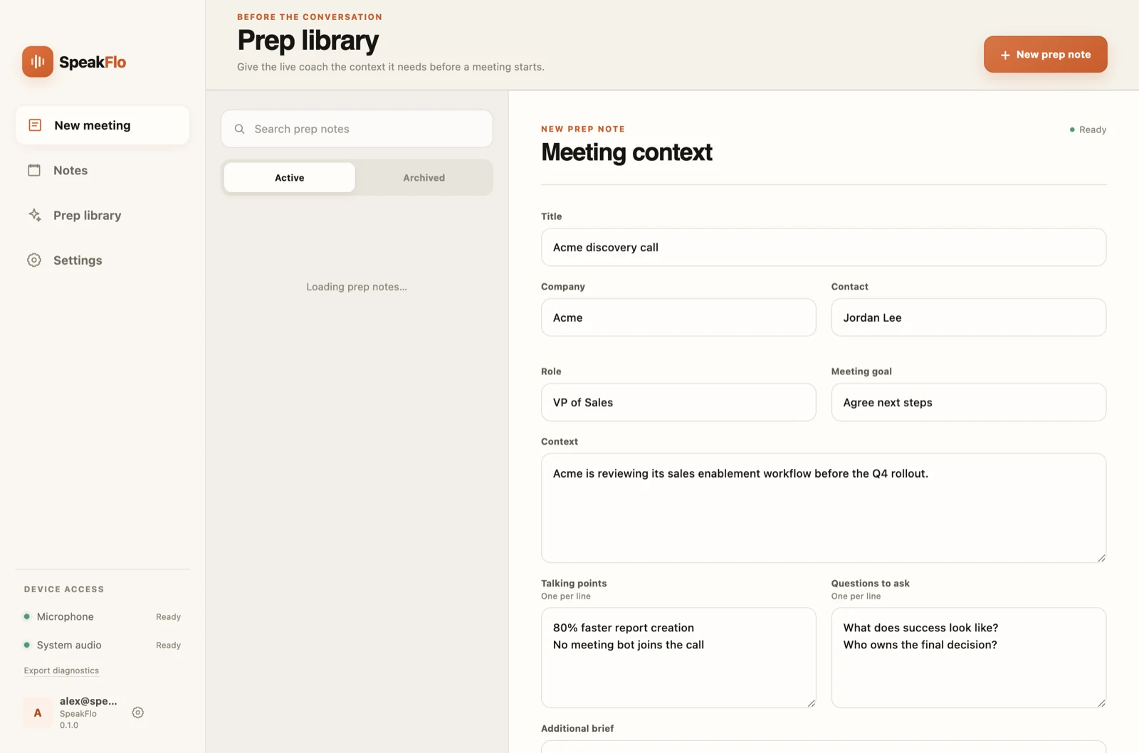 Speakflo preparation library