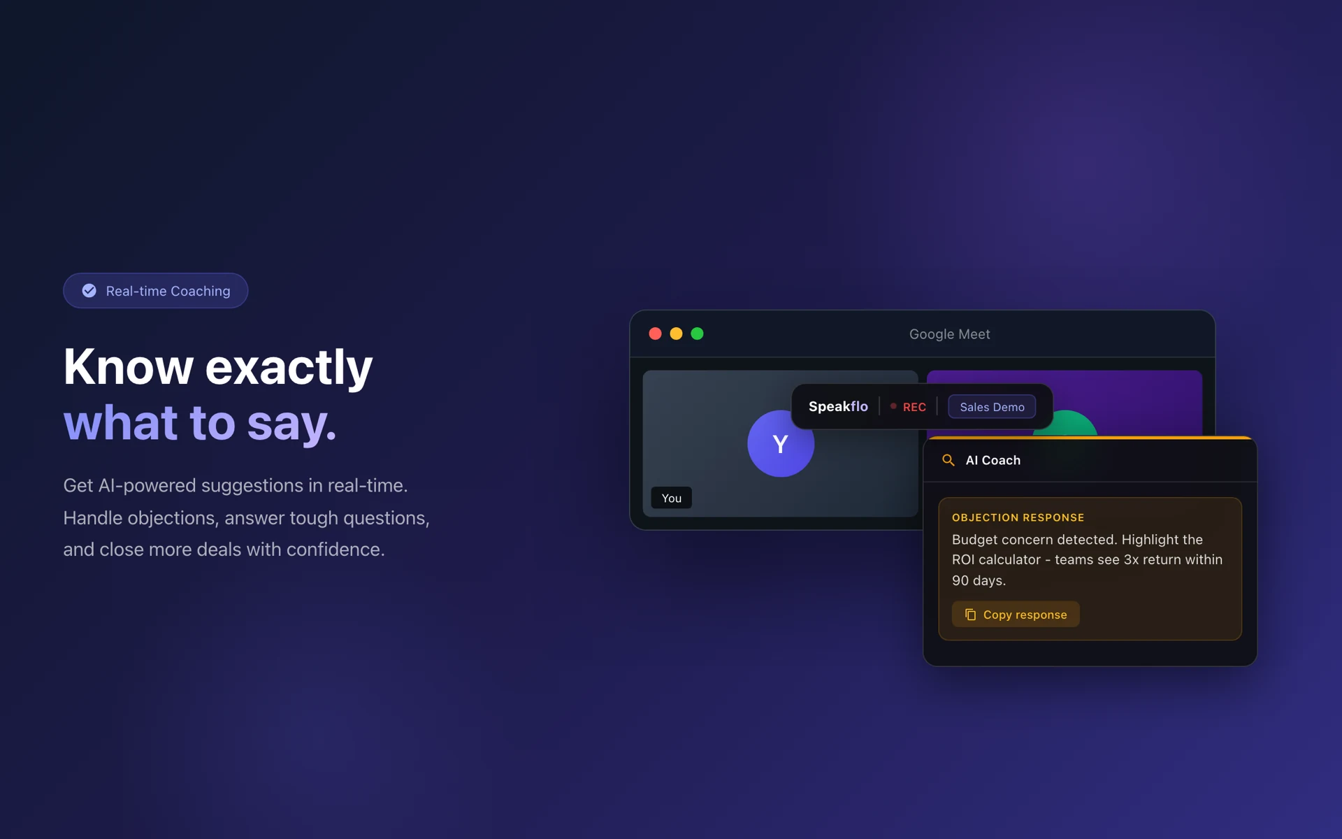Speakflo's real-time conversation coach alongside a video call